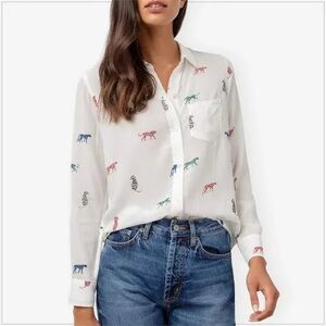 Rails White Button Down Shirt with Multicolor Animal Print